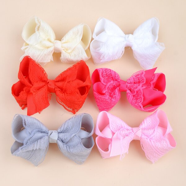 

6pcs Toddler Girls Plain Bow Hair Clip, Multicolor