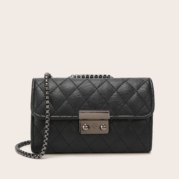 

Quilted Flap Chain Shoulder Bag, Black