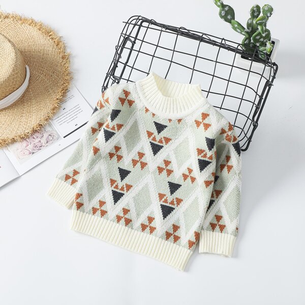 

Toddler Girls Funnel Neck Argyle Pattern Sweater, Multicolor