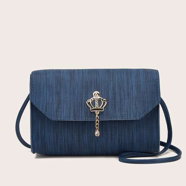 

Metal Decor Flap Crossbody Bag, Blue