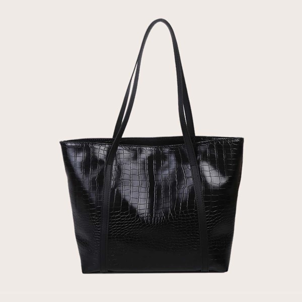 

Large Capacity Croc Embossed Tote Bag, Black