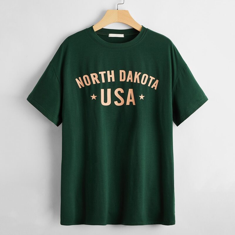 

Letter & Star Graphic Oversized Tee, Dark green