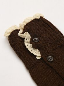 蕾絲邊腿部保暖套 - 棕色 - 查看 5