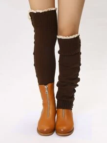 蕾絲邊腿部保暖套 - 棕色 - 查看 6