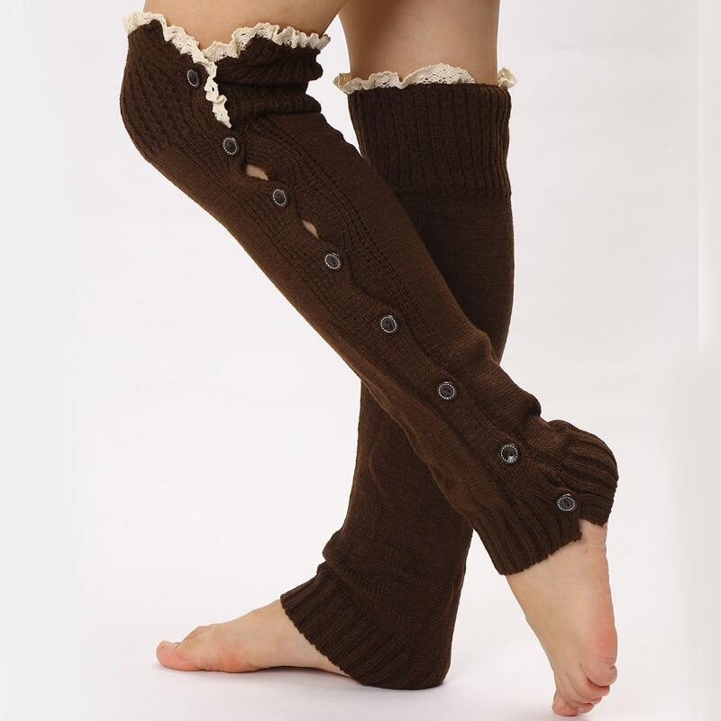 

Lace Trim Leg Warmer, Brown