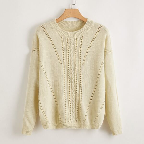 

Plus Cable Knit Drop Shoulder Sweater, Beige