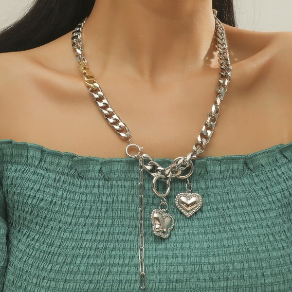 

Heart Butterfly Charm Necklace, Silver