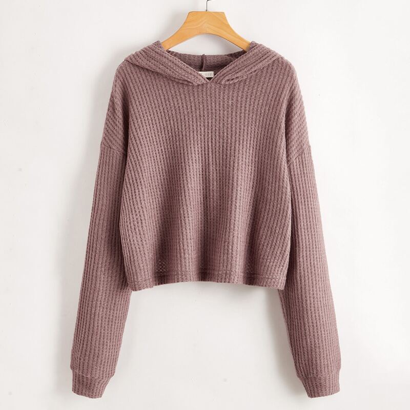 

Solid Waffle Oversized Hoodie, Mauve purple