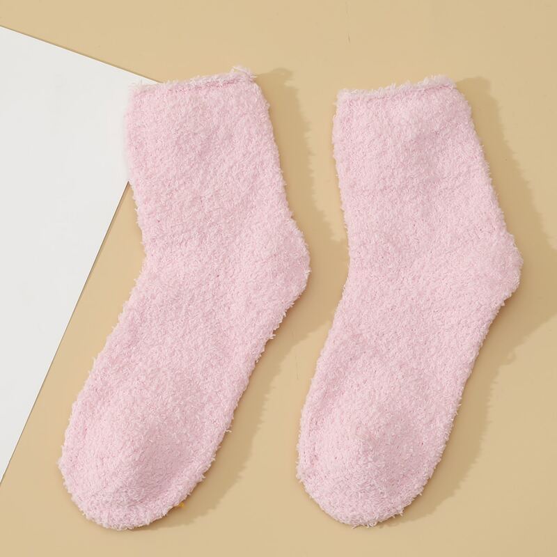 

1pair Solid Fuzzy Socks, Pink