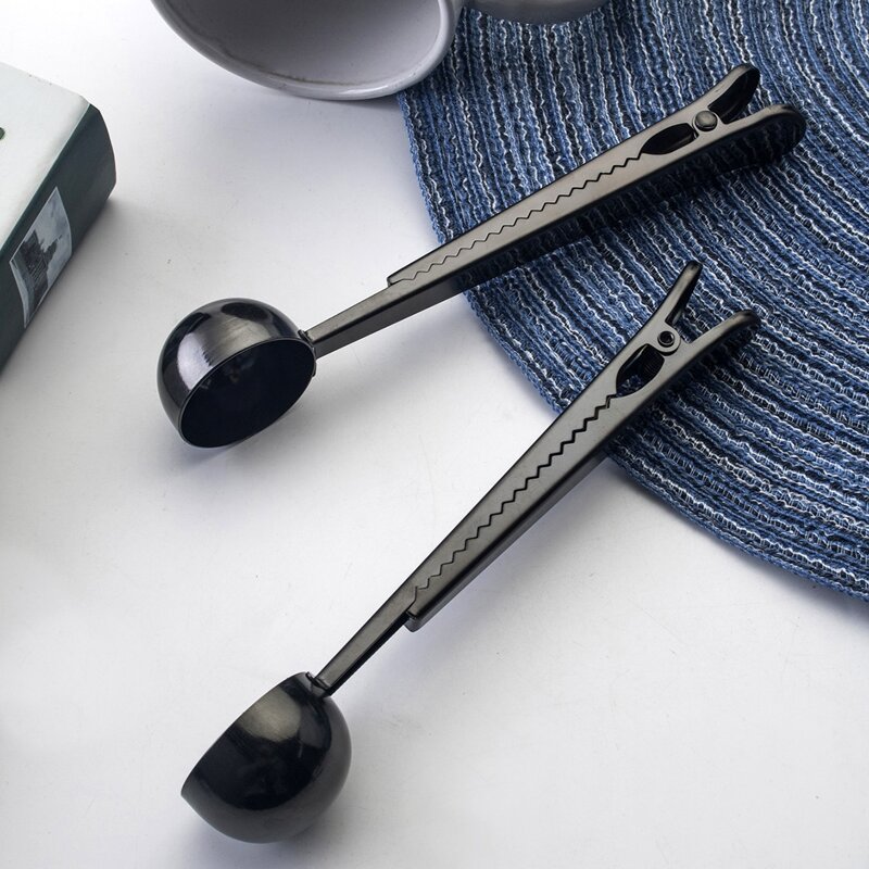 

2pcs Measuring Spoon With Seal Clip, Black