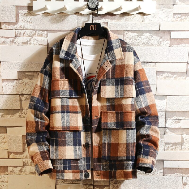 

Guys Plaid Flap Pocket Button Up Overcoat, Multicolor