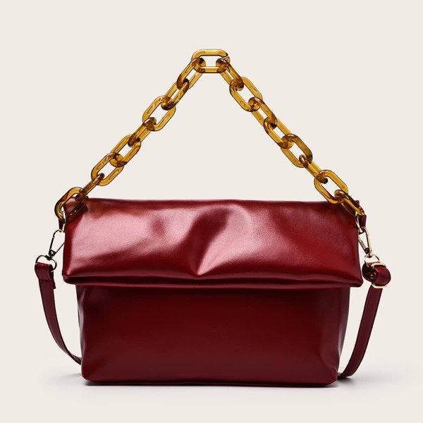

Minimalist Chain Satchel Bag, Red