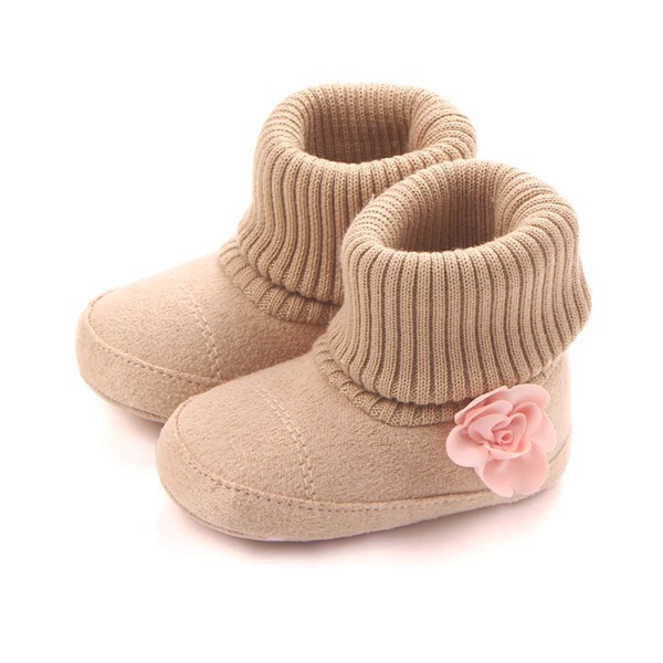 

Baby Girl Floral Decor Wide Fit Knit Boots, Apricot