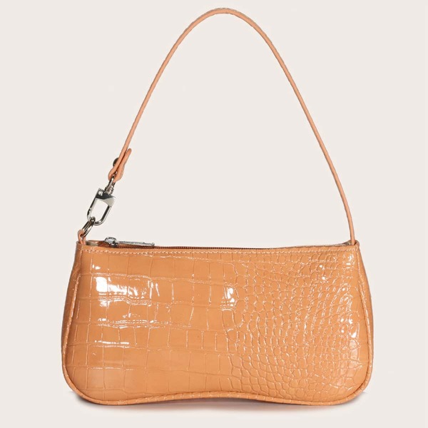 

Croc Embossed Baguette Bag, Orange