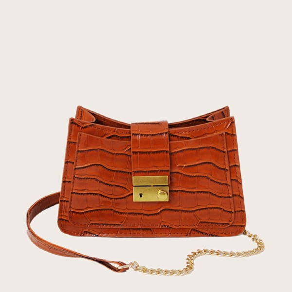 

Croc Embossed Chain Crossbody Bag, Brown