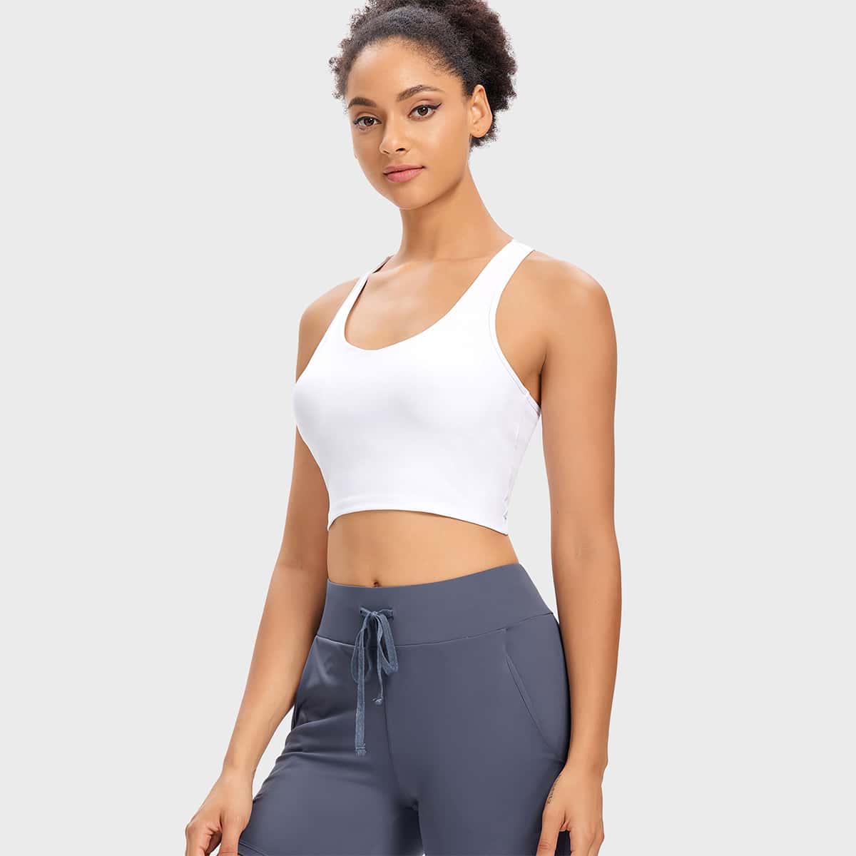 

Solid Racer Back Sports Bra, White
