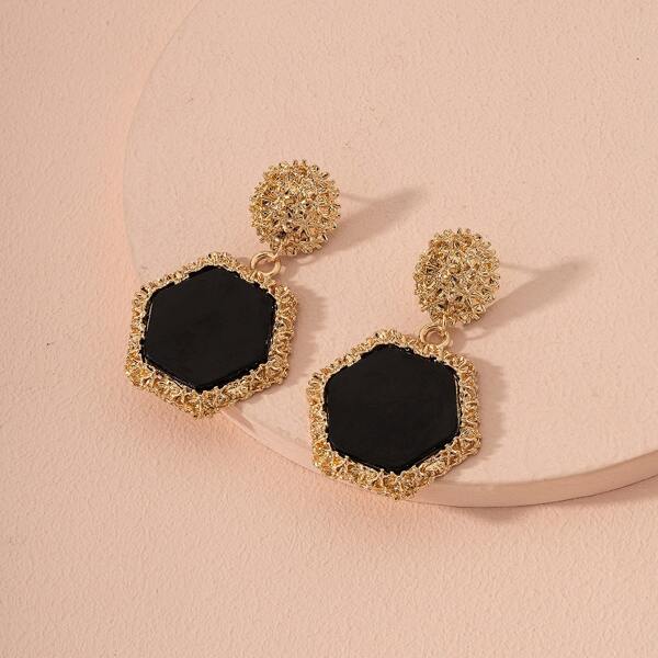 

Two Tone Geo Drop Earrings, Black