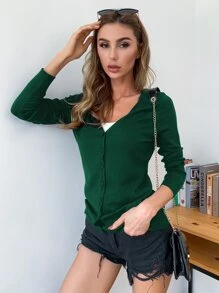 AAmilife 紐扣素色開衫 - 墨綠色 - 查看 4