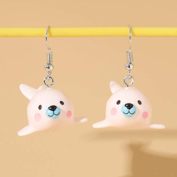 

Cartoon Animal Drop Earrings, Pink