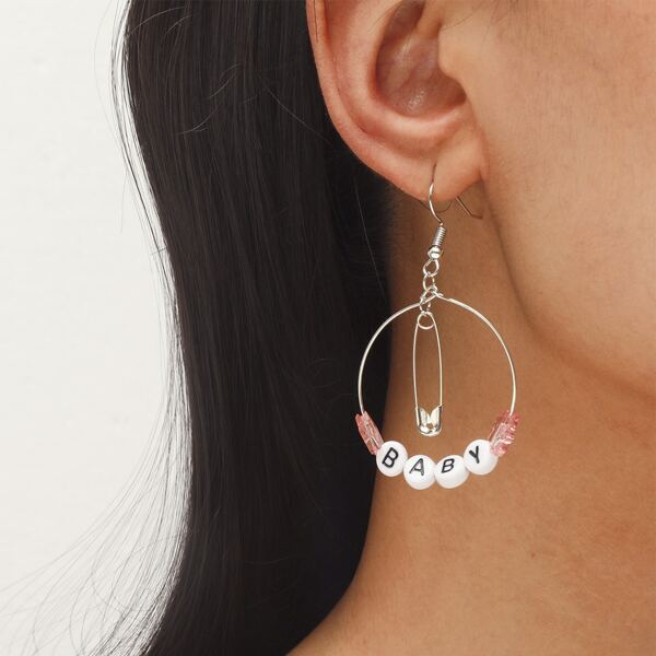 

Star Bead Round Drop Earrings, Pink