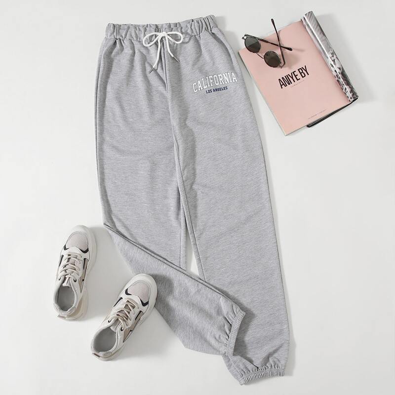 

Letter Graphic Drawstring Sweatpants, Light grey