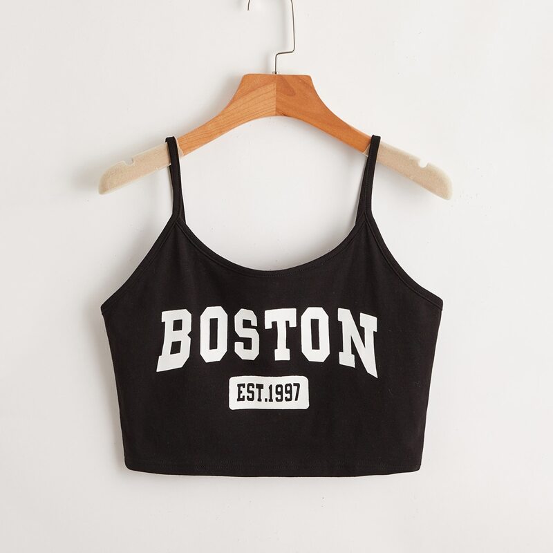 

Letter Print Crop Cami, Black