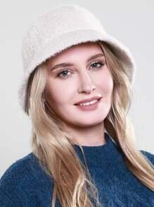 素色針織漁夫帽 - 卡其色 - 查看 2