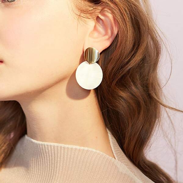 

Natural Shell Round Drop Earrings, White