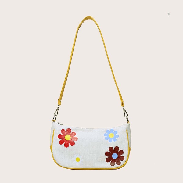 

Girls Daisy Graphic Baguette Bag, White