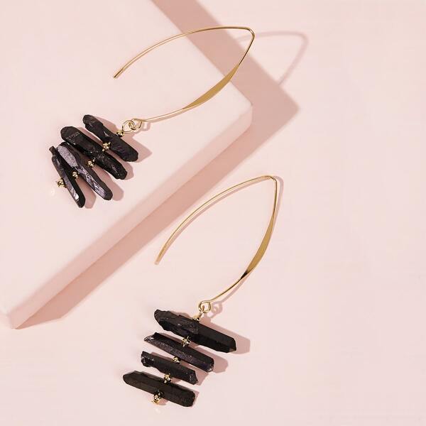 

Natural Stone Drop Earrings, Black