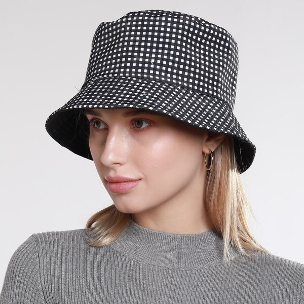 

Plaid Pattern Bucket Hat, Black and white