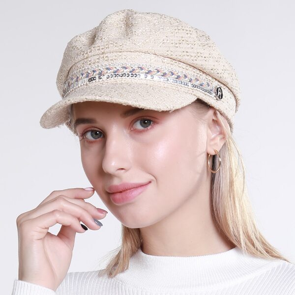 

Braided String Decor Bakerboy Cap, Beige