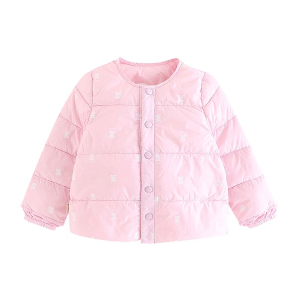 

Toddler Girls Cartoon Graphic Button Front Down Coat, Baby pink