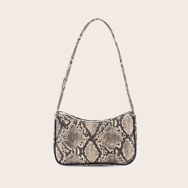 

Snakeskin Print Baguette Bag, Brown