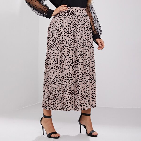 

Plus Allover Print Pleated Skirt, Multicolor