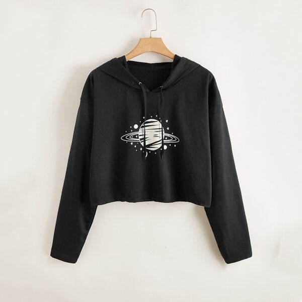 

Plus Galaxy Print Drawstring Hoodie, Black