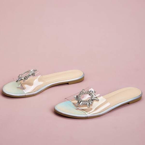 

Clear Rhinestone Decor Slide Sandals