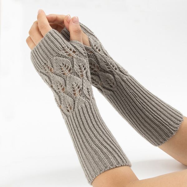 

Braided Knit Open Gloves, Grey