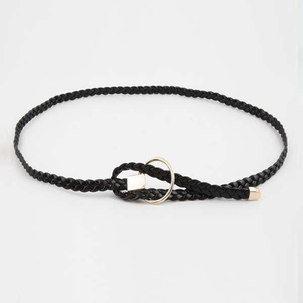 

Braided Round Buckle Belt, Black