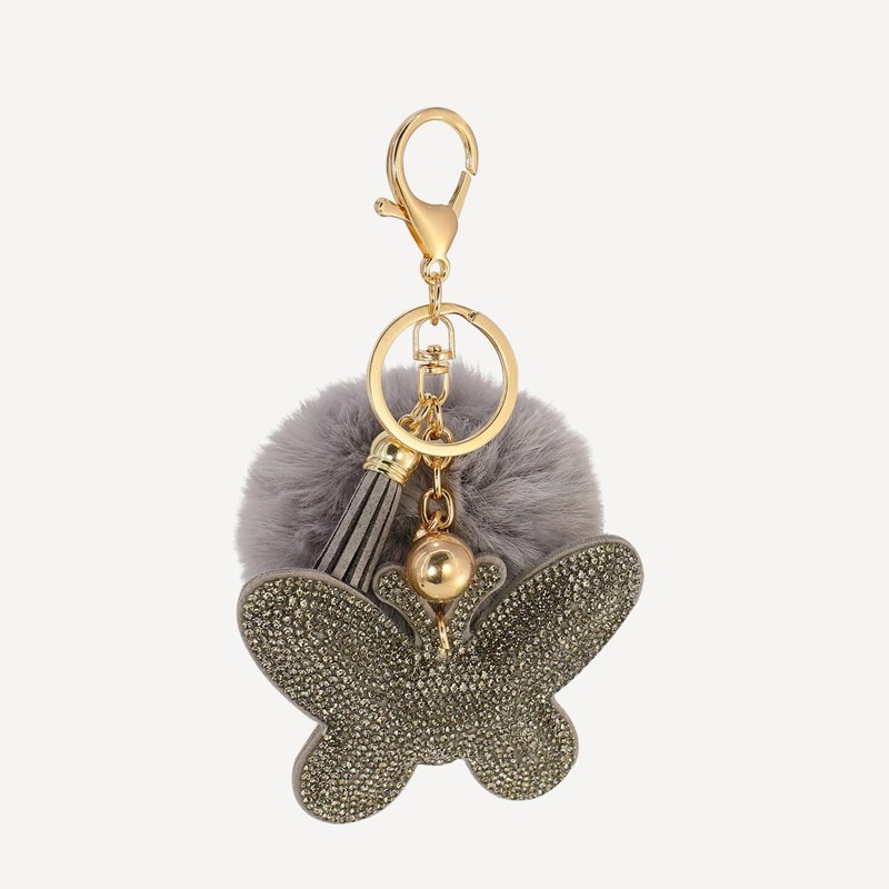 

Fluffy Pom Pom Charm Keychain, Grey