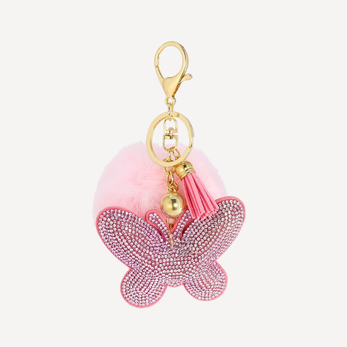 

Fluffy Pom Pom Charm Keychain, Pink
