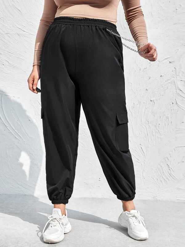 plus size cargo pants with chain