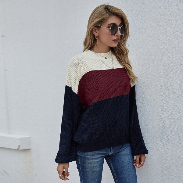 

Drop Shoulder Cut And Sew Sweater, Multicolor