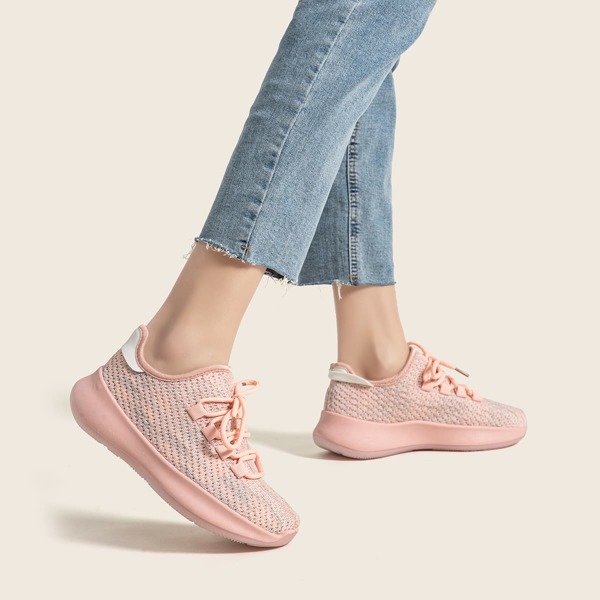 

Lace Up Decor Breathable Sneakers, Pink