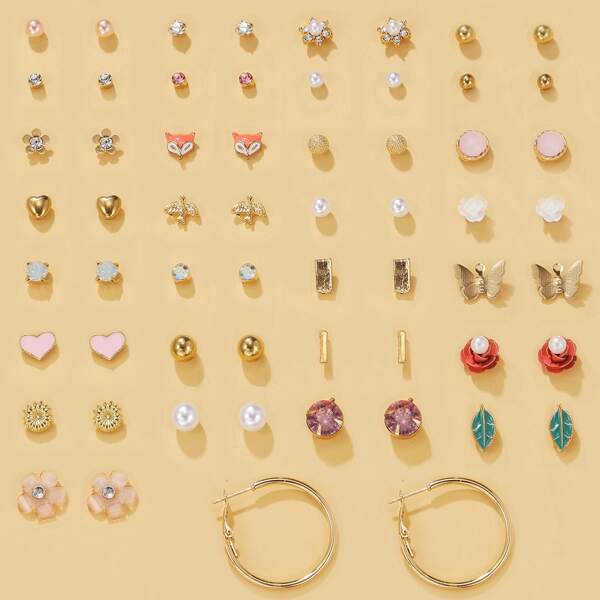 

30pairs Butterfly & Heart Design Stud Earrings, Multicolor