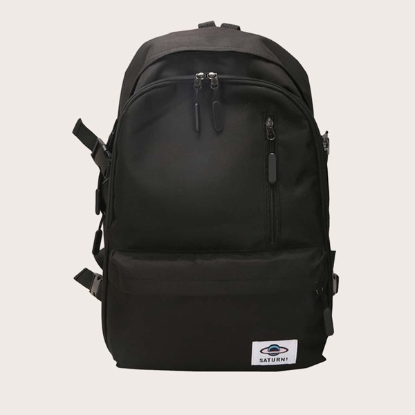 

Letter Patch Zip Front Backpack, Black