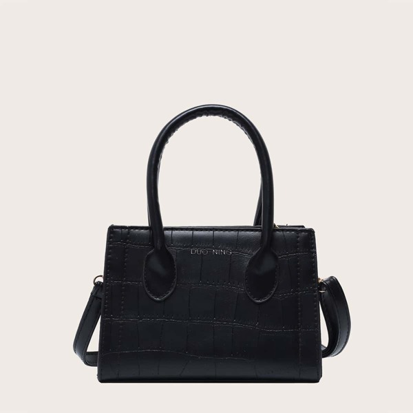 

Girls Croc Embossed Satchel Bag, Black