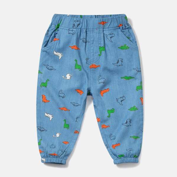 

Toddler Boys Allover Cartoon Dinosaur Jeans, Medium wash