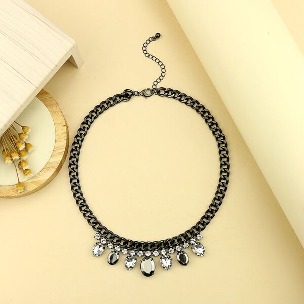 

Gemstone Charm Chain Necklace, Gun black