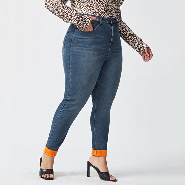 

Plus High Waist Thermal Skinny Jeans, Medium wash
